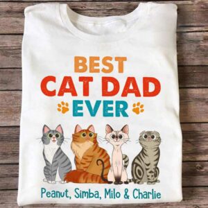 Apparel Best Cat Mom Cat Dad Ever Sitting Cat Cartoon Personalized Shirt Classic Tee / White Classic Tee / S