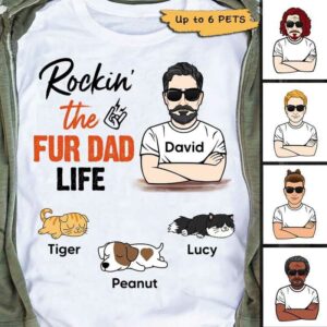 Apparel Best Fur Dad Ever Man & Sleeping Dog Cat Personalized Shirt Classic Tee / White Classic Tee / S