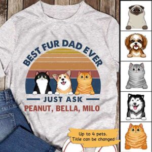 Apparel Best Fur Dad Mom Ever Dog Cat Retro Personalized Shirt Classic Tee / Ash Classic Tee / S