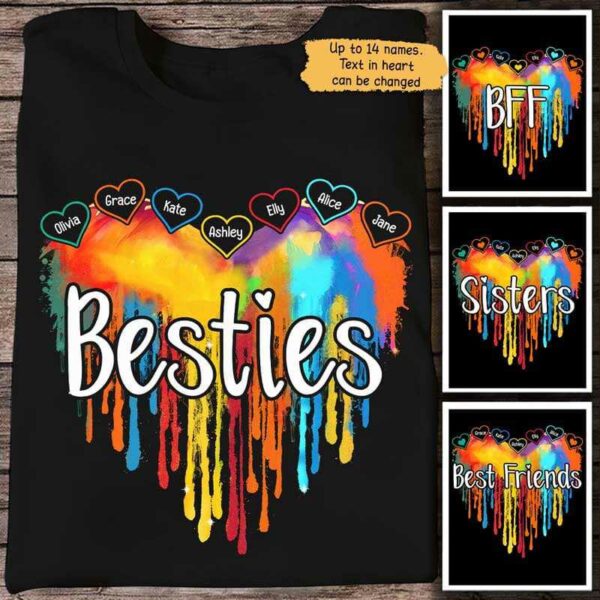 Apparel Besties Colorful Melting Heart Personalized Shirt Classic Tee / Black Classic Tee / S