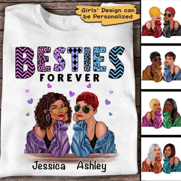 Apparel Besties Forever Colorful Pattern Personalized Shirt Classic Tee / White Classic Tee / S
