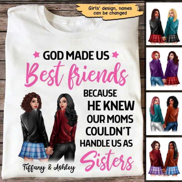Apparel Besties Holding Hands God Made Us Friends Personalized Shirt Classic Tee / White Classic Tee / S