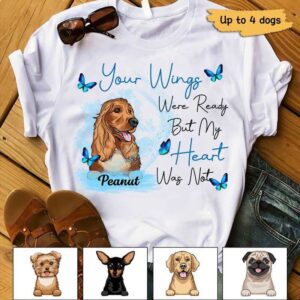 Apparel Blue Butterflies Dogs Pet Memorial Personalized Shirt Classic Tee / White Classic Tee / S