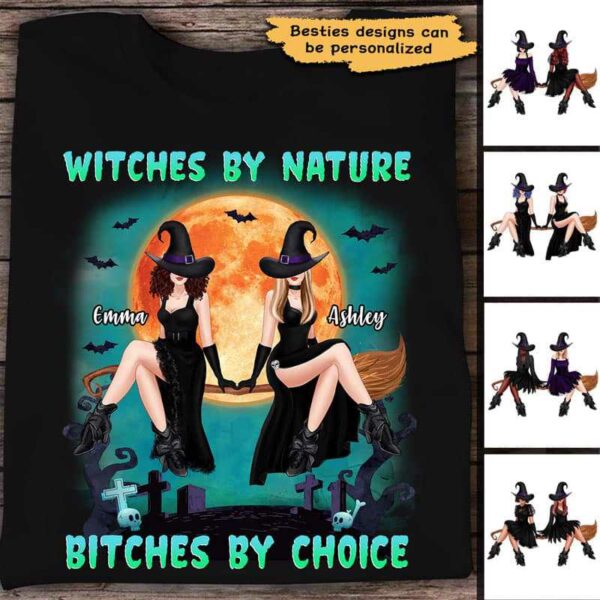 Apparel By Nature By Choice Witches Besties Personalized Shirt Classic Tee / Black Classic Tee / S