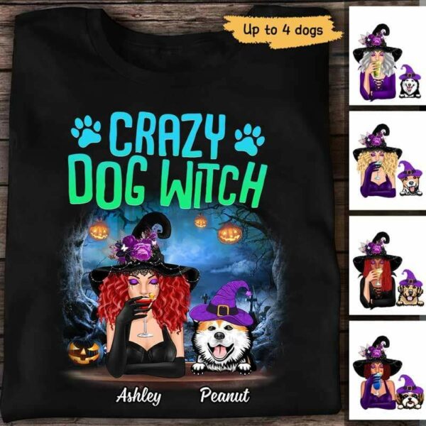 Apparel Crazy Dog Witch Personalized Shirt Classic Tee / Black Classic Tee / S