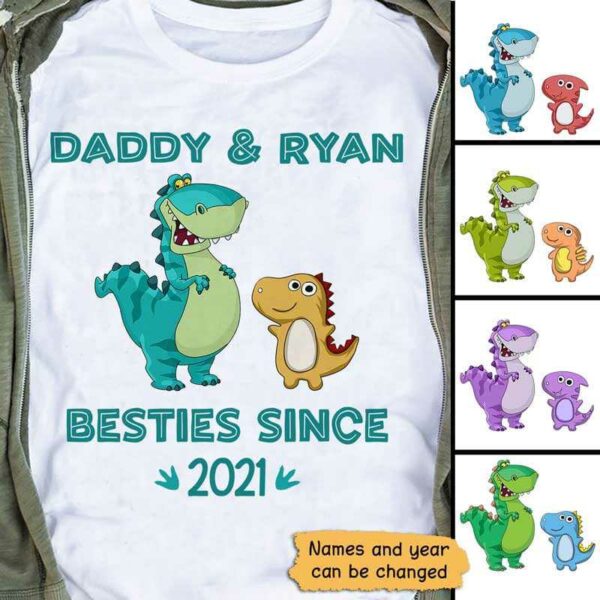 Apparel Dinosaur Daddy And Kids Besties Since Personalized Shirt Classic Tee / White Classic Tee / S