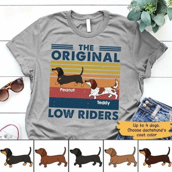 Apparel Dog Dachshund Original Low Rider Retro Personalized Shirt Classic Tee / S / Ash
