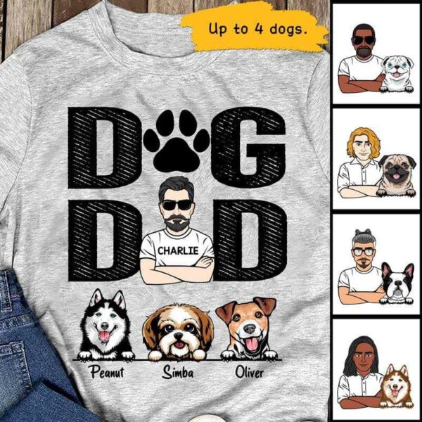 Apparel Dog Dad Man & Peeking Dog Personalized Shirt Classic Tee / Ash Classic Tee / S