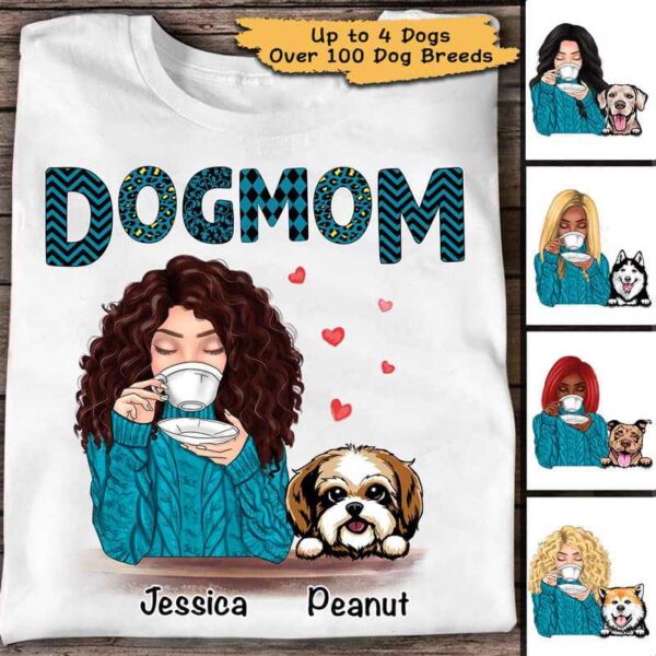 Apparel Dog Mom Blue Patterned Personalized Shirt Classic Tee / White Classic Tee / S