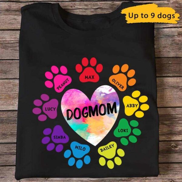 Apparel Dog Mom Colorful Heart Personalized Shirt Classic Tee / Black Classic Tee / S