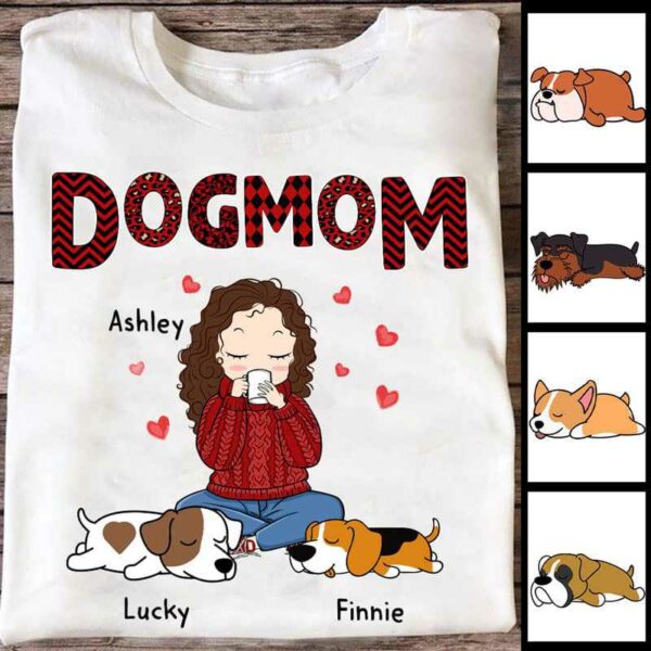 Apparel Dog Mom Red Pattern Chibi Girl Personalized Shirt Classic Tee / White Classic Tee / S