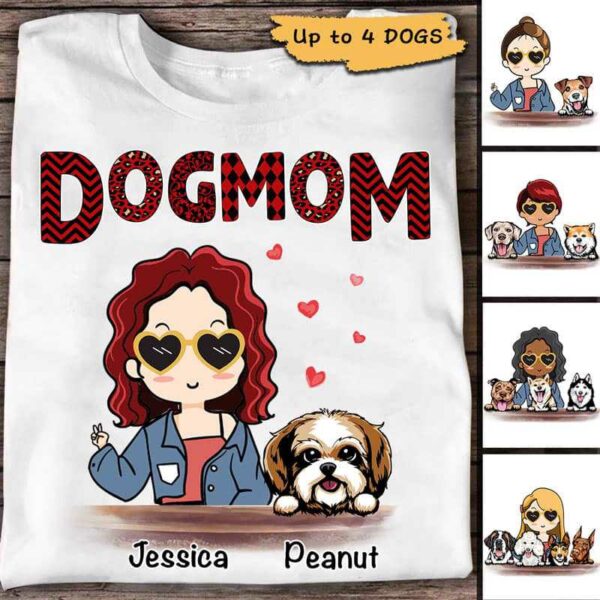 Apparel Dog Mom Red Patterned Chibi Girl Personalized Shirt Classic Tee / White Classic Tee / S