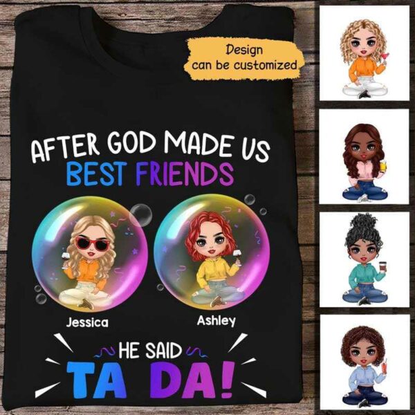 Apparel Doll Besties God Made Us Best Friends Personalized Shirt Classic Tee / Black Classic Tee / S