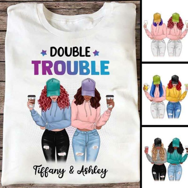 Apparel Double Trouble Besties Modern Girls Front View Personalized Shirt Classic Tee / White Classic Tee / S