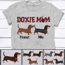 Apparel Doxie Mom Red Plaid Dachshund Dog Personalized Shirt Classic Tee / Ash Classic Tee / S