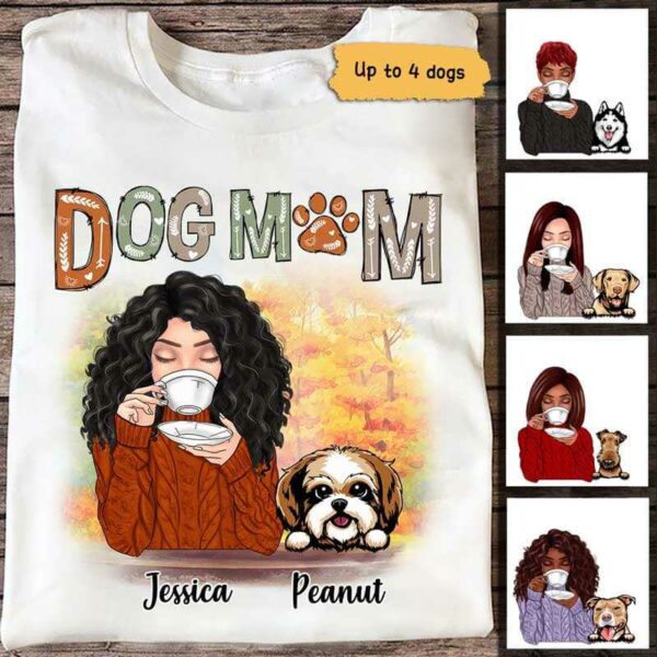 Apparel Fall Season Coffee Girl Dog Mom Personalized Shirt Classic Tee / White Classic Tee / S