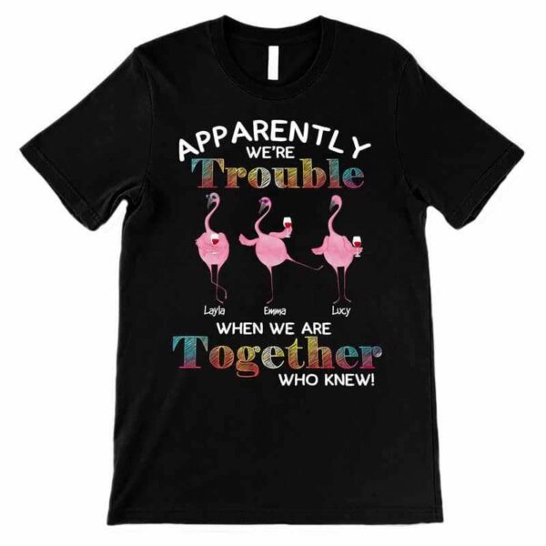 Apparel Flamingo Besties Trouble Together Personalized Shirt