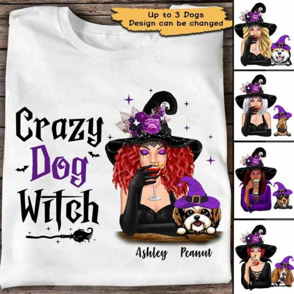 Apparel Halloween Witch And Peeking Dog Personalized Shirt Classic Tee / White Classic Tee / S