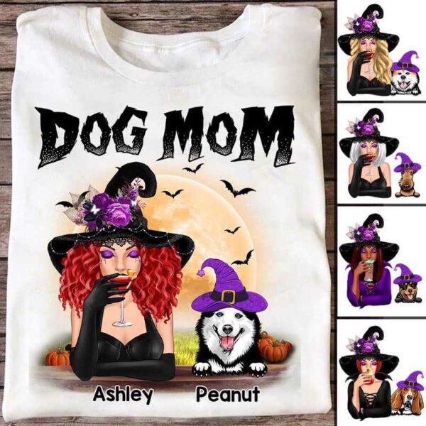 Apparel Halloween Witch Dog Mom Personalized Shirt Classic Tee / White Classic Tee / S