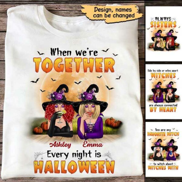 Apparel Halloween Witches Besties Personalized Shirt Classic Tee / White Classic Tee / S