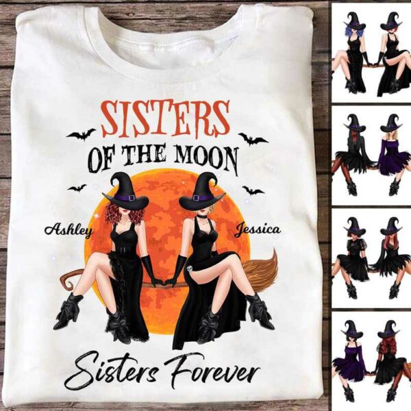 Apparel Halloween Witches Besties Sitting Personalized Shirt Classic Tee / White Classic Tee / S