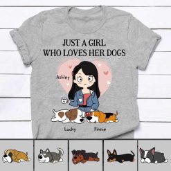 Apparel Just A Girl Who Loves Dogs Chibi and Sleeping Dog Personalized Shirt Sweatshirt / Light Pink Sweatshirt / 3XL