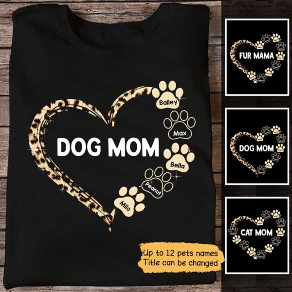Apparel Leopard Heart Dog Mom Personalized Shirt Classic Tee / Black Classic Tee / S