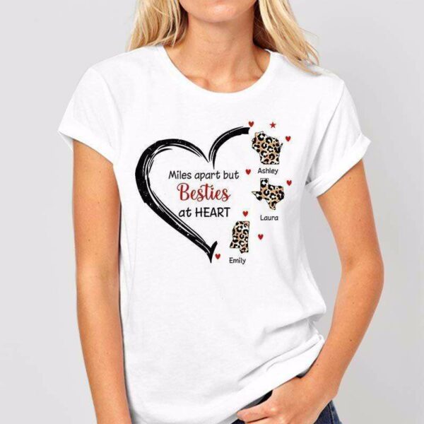 Apparel Long Distance States Heart Besties Personalized Shirt
