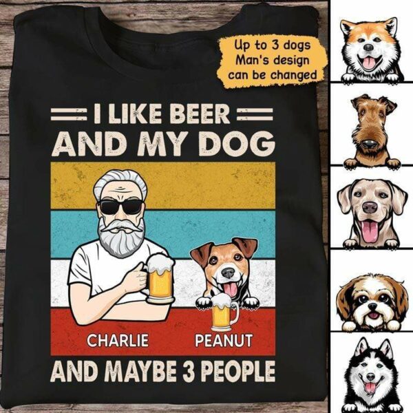 Apparel Old Man Beer Dogs Retro Personalized Shirt Classic Tee / Black Classic Tee / S