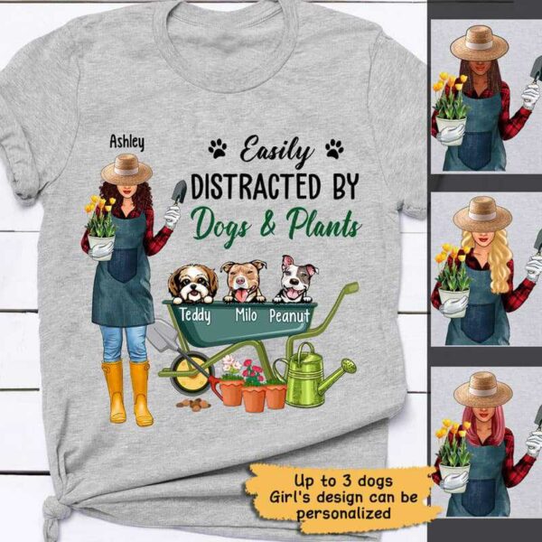 Apparel Peeking Dogs And Gardening Girl Personalized Shirt Classic Tee / Ash Classic Tee / S