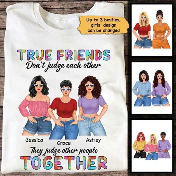 Apparel Posing Besties Watercolor Personalized Shirt Classic Tee / White Classic Tee / S