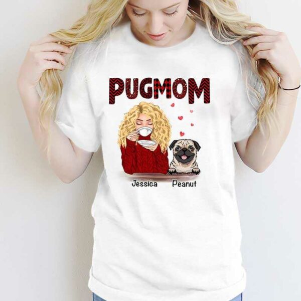 Apparel Pug Mom Red Patterned Dogs Personalized Shirt
