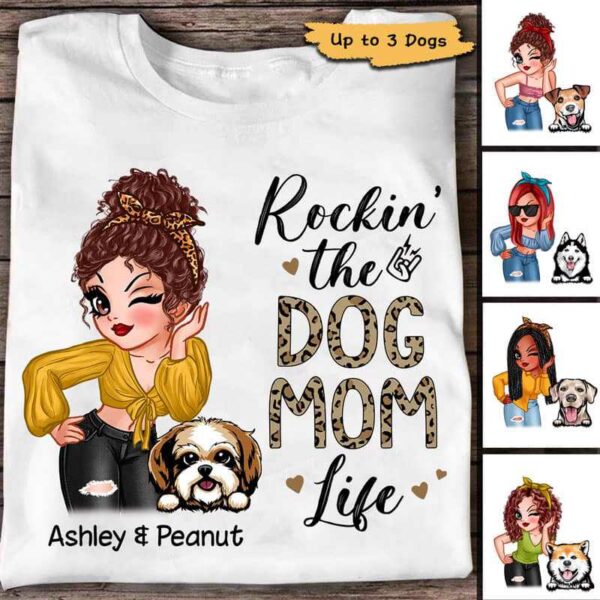 Apparel Rockin‘ The Dog Mom Life Patterns Personalized Shirt Classic Tee / White Classic Tee / S