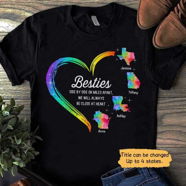 Apparel Side By Side Or Miles Apart Besties Personalized Shirt Classic Tee / Black Classic Tee / S