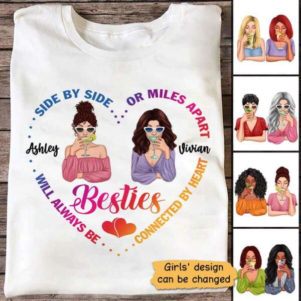 Apparel Side By Side Or Miles Apart Besties Personalized Shirt Classic Tee / White Classic Tee / S