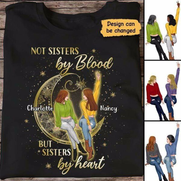Apparel Sitting Besties On The Moon Personalized Shirt Classic Tee / Black Classic Tee / S
