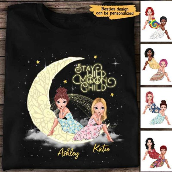 Apparel Stay Wild Moon Child Hippie Besties Personalized Shirt Classic Tee / Black Classic Tee / S