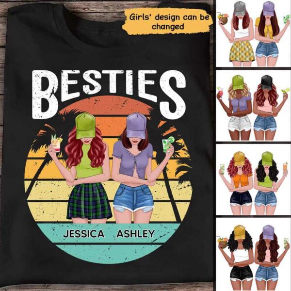 Apparel Summer Front View Besties Retro Personalized Shirt Classic Tee / Black Classic Tee / S