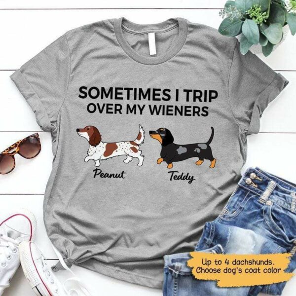 Apparel Trip Over My Wiener Dachshund Personalized Dog Mom Shirt Classic Tee / S / Ash