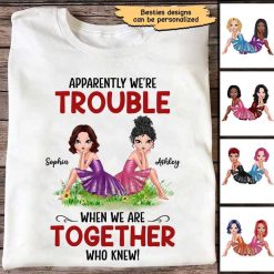 Apparel Trouble Besties Sitting Girl Personalized Shirt Classic Tee / White Classic Tee / S