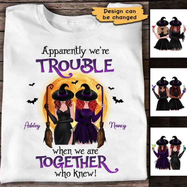 Apparel Trouble Witch Besties Halloween Personalized Shirt Classic Tee / White Classic Tee / S