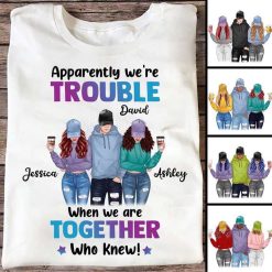 Apparel We're Trouble Besties Front View Personalized Shirt (1 Boy 2 Girls) Sweatshirt / Light Pink Sweatshirt / 2XL