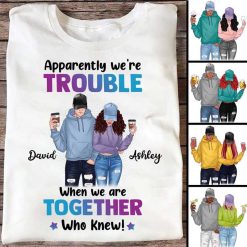 Apparel We're Trouble Besties Front View Personalized Shirt (Boy And Girl) Sweatshirt / Light Pink Sweatshirt / L