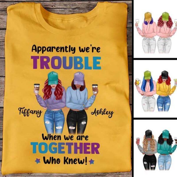 Apparel We're Trouble Besties Front View Personalized Shirt (Gold Shirt) Classic Tee / Gold Classic Tee / S