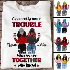 Apparel We're Trouble Besties Front View Red Plaid Personalized Shirt Classic Tee / White Classic Tee / S