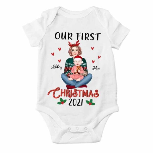 Baby Onesie Our First Christmas Mom & Baby Personalized Baby Onesie