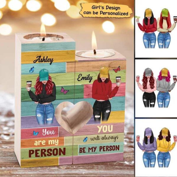 Candle Holder Bestie Colorful Wooden Texture Personalized Candle Holder Onesize