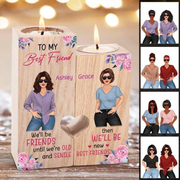 Candle Holder Posing Women Besties Floral Personalized Candle Holder Onesize