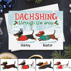 Cards Dachshund Dachshing Through The Snow Christmas Personalized Cards 7x5 / 1 Card