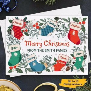 Cards Family Christmas Stocking Personalized Postcard 7x5 / Set of 10